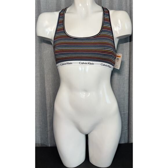 NWT Calvin Klein Rainbow Multicolor Striped Unlined Bralette, Size Small Bra - Picture 4 of 16